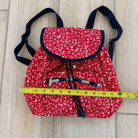 LeSportsac Small Edie Backpack in red with a white and blue floral pattern. - Picture 12 of 12